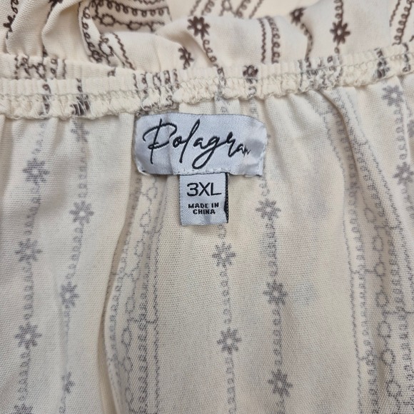 Polagram Womens 3XL Cream Brown Stripe Tiered Midi Dress Puff Sleeve PSD5124-X - Picture 8 of 9